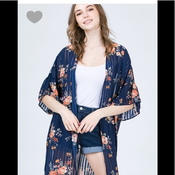 Navy multi floral kimono - Picture 1 of 3